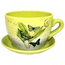 Giant Green Butterfly Leaf Design Tea Cup And Saucer Planter Jumbo Plant Pot Tub