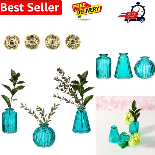 Turquoise glass bud vases set - bud,