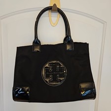 Tory Burch Ella Nylon & Patent Leather Large Tote Bag In Black GUC