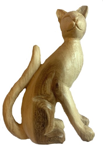 Cat carving wooden sculpture - cat,