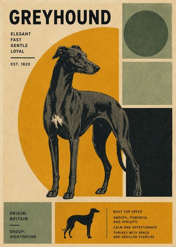 Greyhound print vintage dog - greyhound, a4