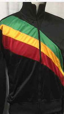 RASTA BLACK TRACKSUIT TOP/JACKET WITH RED GOLD GREEN STRIPES RASTA CULTURE