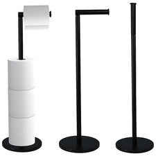 2 in 1 Toilet Paper Holder Black Bathroom Free Standing Tissue Roll Storage Rack