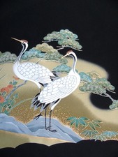 [AYANE]  CRANE BIRDS - Japanese Viscose  KIMONO Fabric