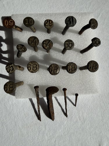 Old railroad date nails - railroad,