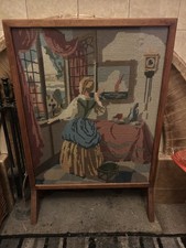 Vintage Wooden Tapestry Needlepoint Fire Screen