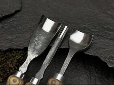 3-pec Hand-Forged Wood Carving Gouge Set 52100 Steel, Ash Handles, Leather Roll