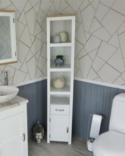 Oak Top White Painted Bathroom Storage Unit | Tall Cabinet with Shelving 180cm