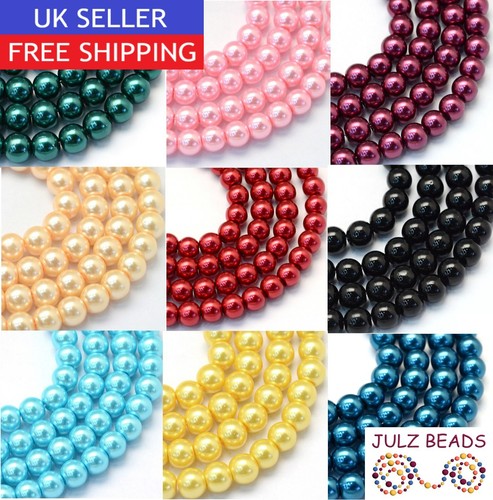 Glass faux pearl round beads - pearl,