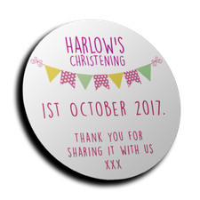 Sheet of Personalised Pink Bunting Christening Stickers for Sweet Cones