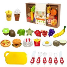 Pretend Play Food Set for Kids 32Pcs Vegetables Fruit Food Kitchen Accessories
