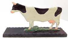 Cast Iron Cow Doorstop White Black Grass Decor Heavy Freestanding Face Ear Udder