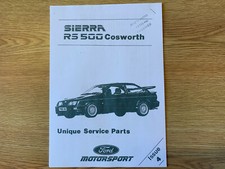 SIERRA RS 500 COSWORTH UNIQUE SERVICE PART NUMBERS LIST FORD DEALERSHIP ISSUED