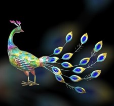 Peacock Coloured Metal Wall hanging gift Garden Outdoor Ornament Decor Peacock