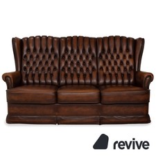 Chesterfield Leather Three-Seater Braun Sofa Couch Vintage