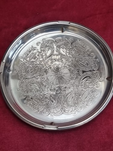 Vintage silver plate wine - plate,
