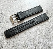 FKM Rubber Italian Leather Watch Strap Band Hybrid Quick Release 22mm Black UK