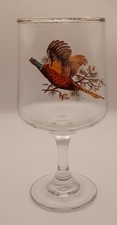 Vintage Style Pheasant Small Wine Glass with Gilt Rim