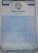 Baby Boy Shawl Blanket Knitted Crochet Blue Fringe Christening Gift 120x120cm
