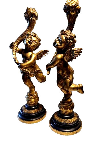 Pair wooden stucco torches - wooden,