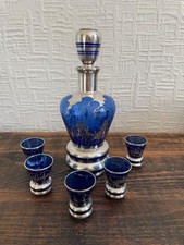 Lovely Vintage Silver Overlay Decanter And Shot Liquor Glass Set