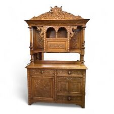 Antique Oak Sideboard – Mirror Back Buffet – Carved 19th Century