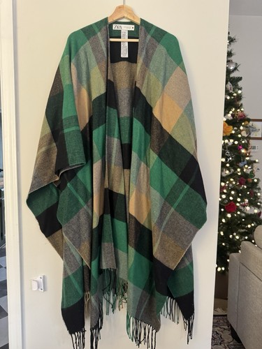 Zara wool blend fringed green - fringed,