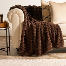 OHS Waffle Throw Bed Blanket Faux Fur Supersoft Warm Fleece Cosy Plush