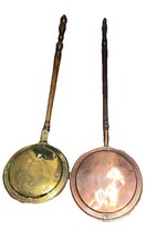 2 x Antique Victorian Bed Warmer Warming Copper Brass Pans