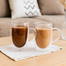 2pc Double Walled Glass Mug Set Cups Latte Coffee Kitchen Drinking Glasses 450ml