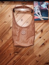 Tory Burch Tan/Light Brown Pebble Leather Marion Hobo Tote Bag Purse 11x6x10