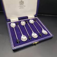 Sterling Silver Coffee Bean Spoons, Mappin and Webb Ltd 1979, Original Case