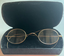 Antique Rolled Gold Spectacles ? 1920`s /30`s with case labelled Goldstraws Leek