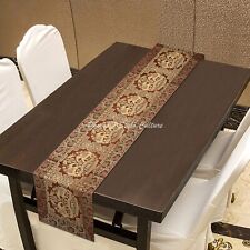 Indian Jacquard Table Runner Brocade Brown Elephant Long Coffee Table Cover