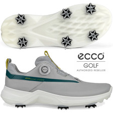 ECCO 2025 G5 BOA MENS GORE-TEX LEATHER SPIKED GOLF SHOES - CONCRETE / BAY GREEN