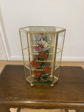 Vintage Hexagonal Glass & Metal Small Curio Cabinet Showcase Display With Mirror