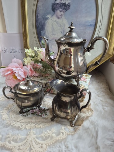 Antique ornate silver teaset - antique,