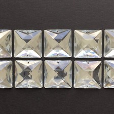 10 x Square Sew-on Large Stones/Gems/Jewels.  Crystal,or Black Diamond. 21 mm.