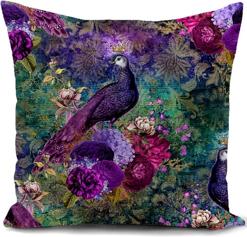 Purple peacock cushion cover - cushion,