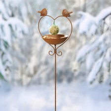 Metal Bird Bath Bowl with Stake Wild Bird Feeder Feeding Station Outdoor Garden