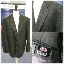 English Manor Check Grey Wool Tweed Jacket / Blazer Mens 48 R Excellent Cond