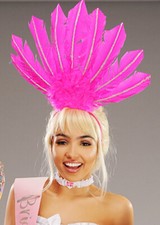 Womens Hen Party Bright Pink Feather Showgirl Headpiece Bride Tribe Headdress