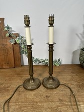 Vintage Pair Laura Ashley Brass Column Table Lamp Candlestick Style 44cm