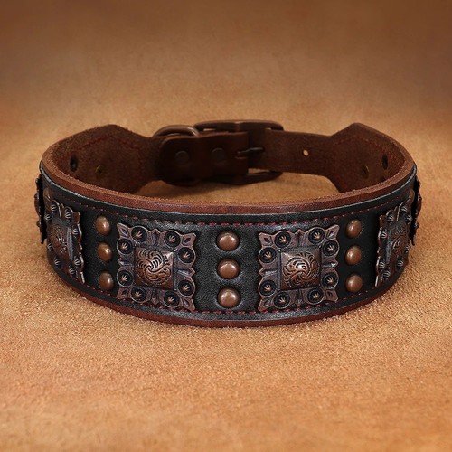 Wide luxury leather studded - wide,