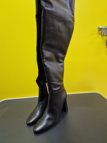 Mango black thigh high leather - black,