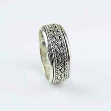 BRAIDED RINGS MEN'S SPINNING RING 925 STERLING SILVER MEDITATION BAND JEWELRY