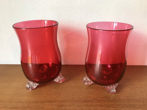 Pair cranberry glass vases - pair,