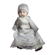 1940s Bisque Head & Cloth Body Doll, Baby Christening, Needs Repairs, Vintage