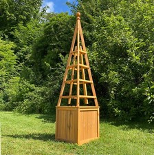 Wooden Garden Planter Square with Climbing Plant Support Obelisk Flowerpot Box