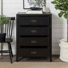 Walker Edison Tallboy Chest of Drawers 4 Storage Drawer Cabinet Black Solid Wood